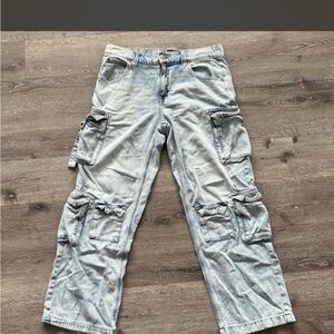 Aeropostale Light Wash Wide Leg Cargo Jeans